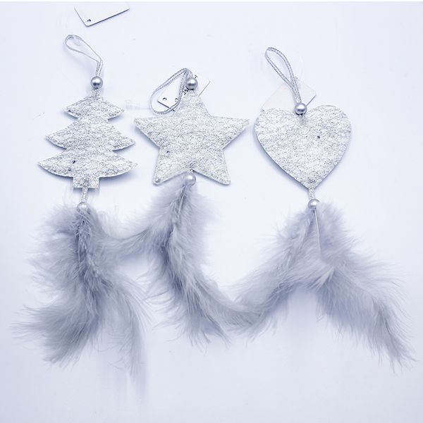 

3pcs christmas star heart feather christmas tree pendant window display closet hanging ornaments xmas party decoration xmas gift