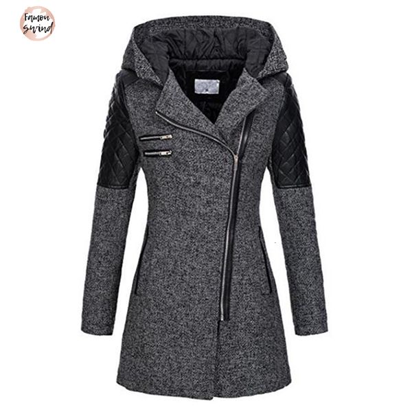 

женщины зимы с капюшоном пальто осень zipper тонкий верхняя одежда весна regular мода лоскутная черный женский теплый ветрозащитный overcoat, Black