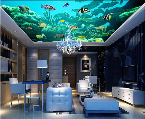 

3d wallpaper custom p on the wall happy ocean fish dolphin ceiling mural living room home decor 3d wall murals wallpaper for walls 3 d