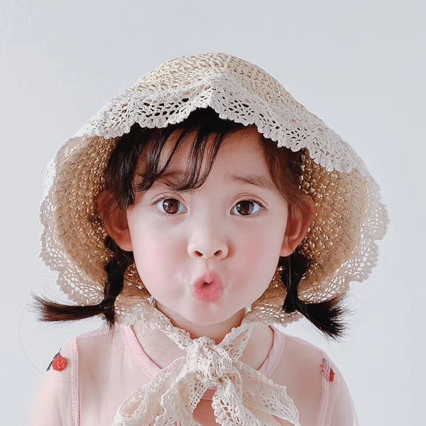 

children's hat girl straw hat summer princess small fresh sun sunscreen sun, Yellow