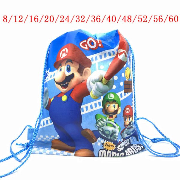 

8pcs/60pcs decorate boys favors backpack events party super mario theme happy birthday drawstring gifts bags baby shower mochila