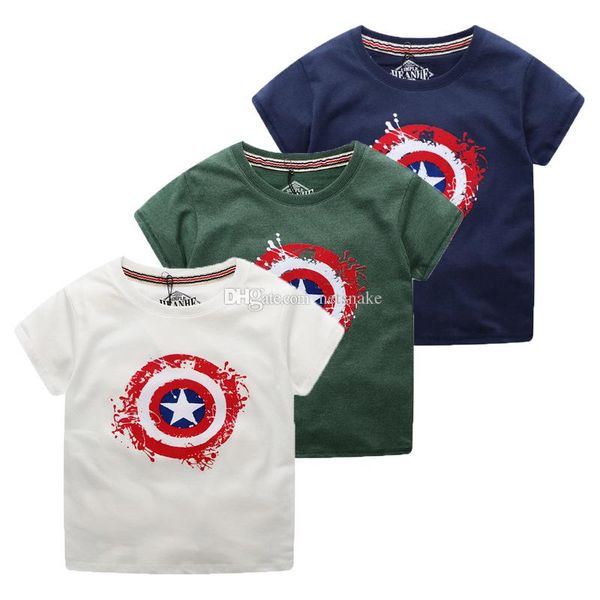 

2019 superhero print marvel animation captain america white/navy blue/green short-sleeved cotton t-shirt summer wear