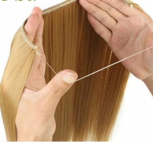 24 дюйма женщин рыбы линии наращивания волос черная блондинка натуральная волнистая длинная высокая бытовая волокна синтетической волос