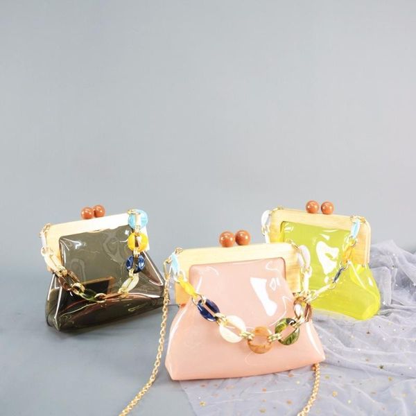 

women's bag 2020 new style fashion acrylic wooden clip shoulder bag with chain