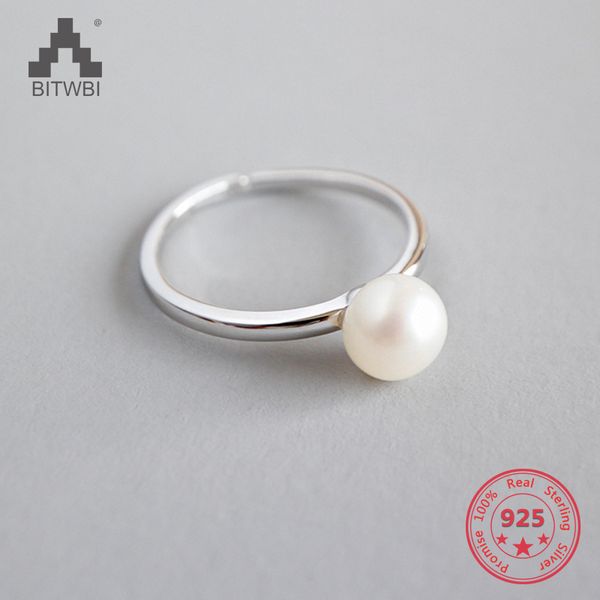 

s925 sterling silver fashion simple single natural freshwater pearl opening ring, Golden;silver