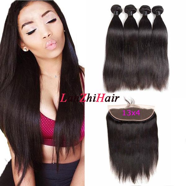 

9 прямые утки человеческих волос с 13x4 фронтальным ухом до уха индийского тела глубокой волны человеческих волос переплетения 4 связки с кр, Black;brown