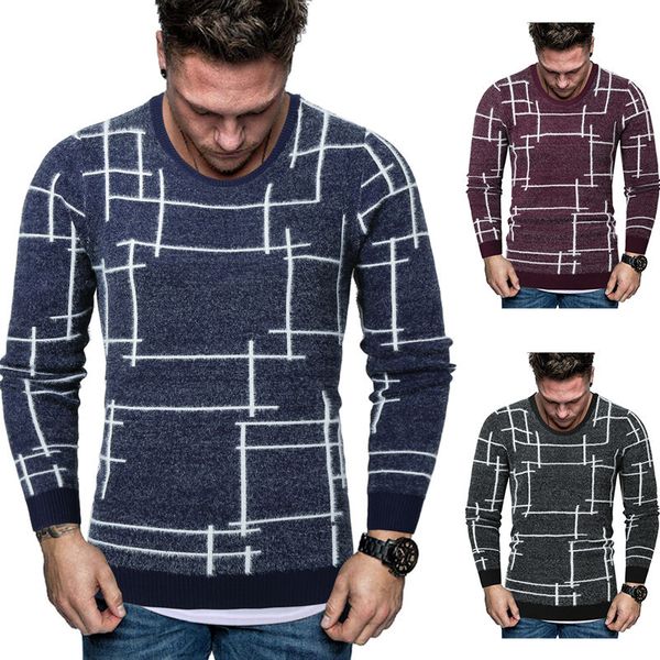 

autumn winter mens sweaters line stitching crew neck mens pullover sweaters fashion slim males casual sweaters, White;black
