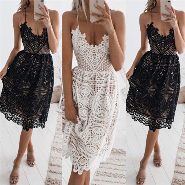 

trendy women dress v-neck backless geometry bandage bodycon sleeveless party polyester dresses see through one pieces, Black;gray