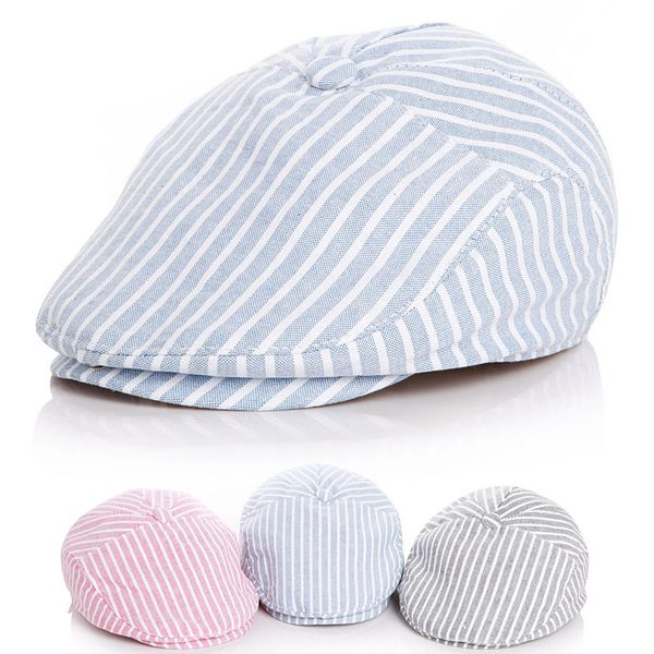 

boy girl all match baby hat summer adjustable soft fashion cotton linen breathable flat beret striped cute toddler rn8037, Yellow