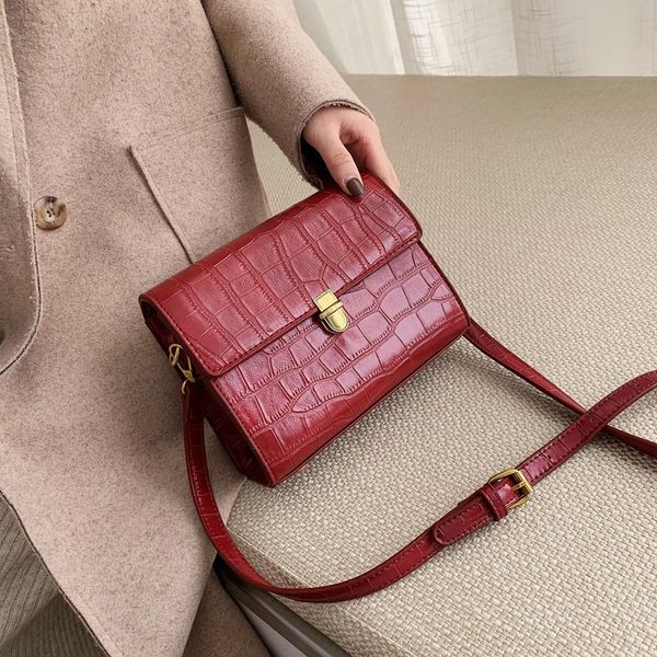 

mododiino stone pattern shoulder bag pu leather crossdody bag for women lock messenger ladies purse dnv1283