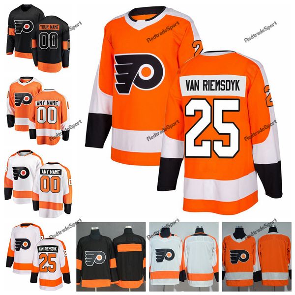 

2019 philadelphia flyers james van riemsdyk hockey jerseys mens custom name home orange #25 james van riemsdyk stitched hockey shirts s-xxxl, Black;red