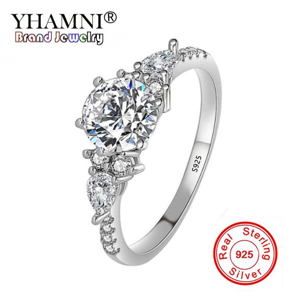 

yhamni 100% solid 925 sterling silver engagement rings luxury solid silver wedding rings brand jewelry 7mm diamond ring for women xjz331, Slivery;golden