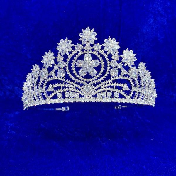 

silver plated mystic cubic zircon wedding tiara crown clear cz bridal queen princess pageant party crown hair accessories my3638, Golden;white