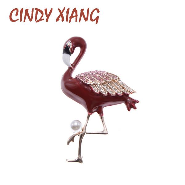 

cindy xiang rhinestone red color flamingo brooches for women animal bird pin fashion jewelry gold plating accessories good gift