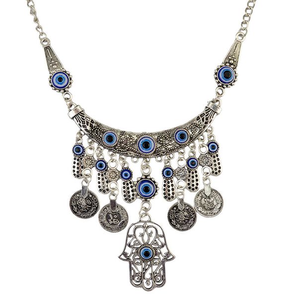 

women vintage retro exaggerated boho tassels coin pendant statement necklace jewellery, Silver