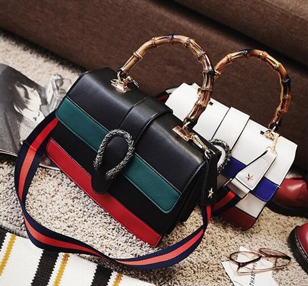 

handbags handbags new bag bag wild shoulder shoulder fashion bamboo wide color strap tuvls, Red;black