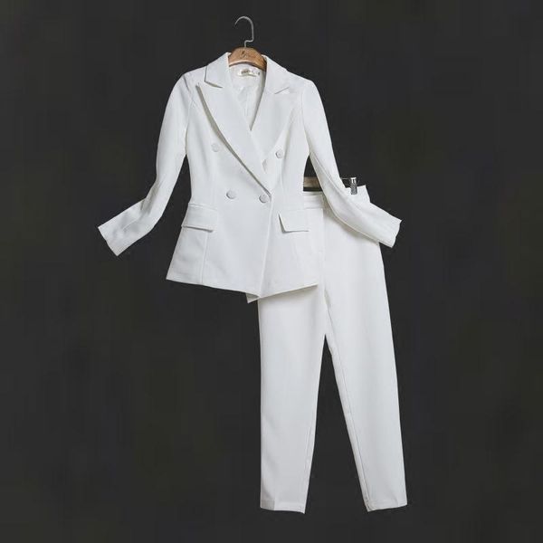 

women white slim pant suits female suit dress notch lapel women's business office tuxedos jacket+pants ladies suit