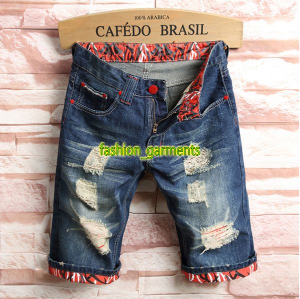 

new summer mens tide hole jeans mens slim straight pants mens shorts fashion jeans, Blue