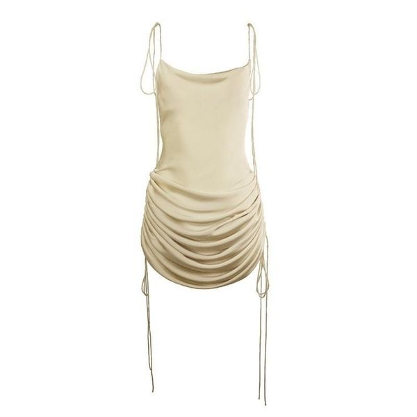 

womans dress halter vest strap dress female hem rope pleated satin holiday beach skirt, Black;gray