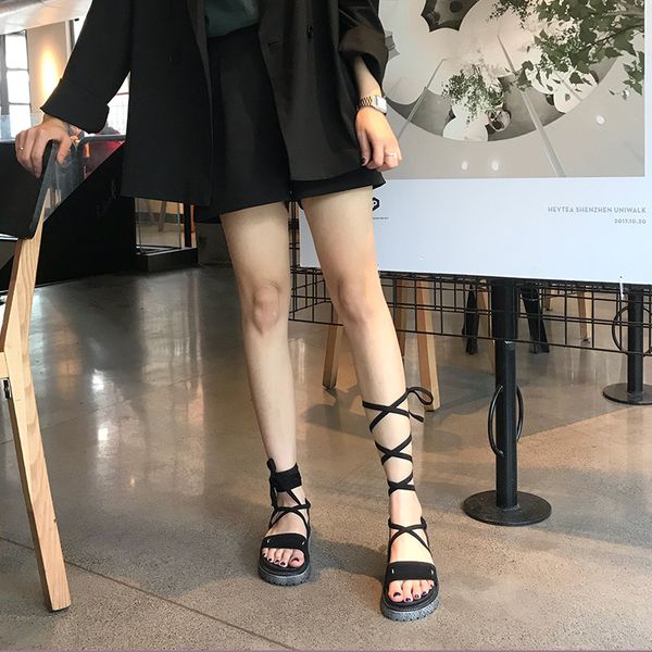 

cross tied women summer suded shoes roman sandals calceus pretty simple design tatbeb ladies suede sandal 284, Black