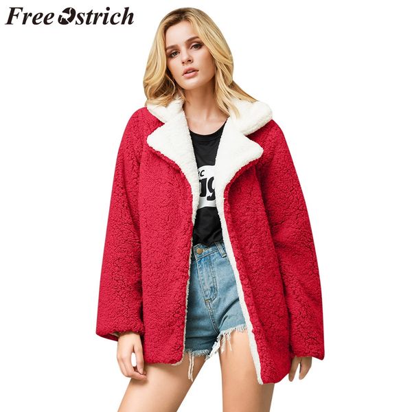 

ostrich coat women solid color stitching loose plush lapels long sleeve large size loose fashion autumn winter coat women, Black;brown