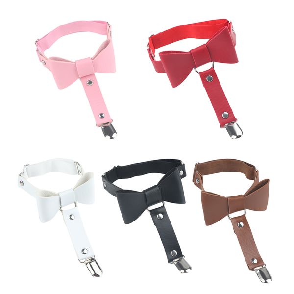 

new 1 pcs women pu leather bow tie duckbill clip garter belt underpant suspender for thigh stockings garter, Black;white