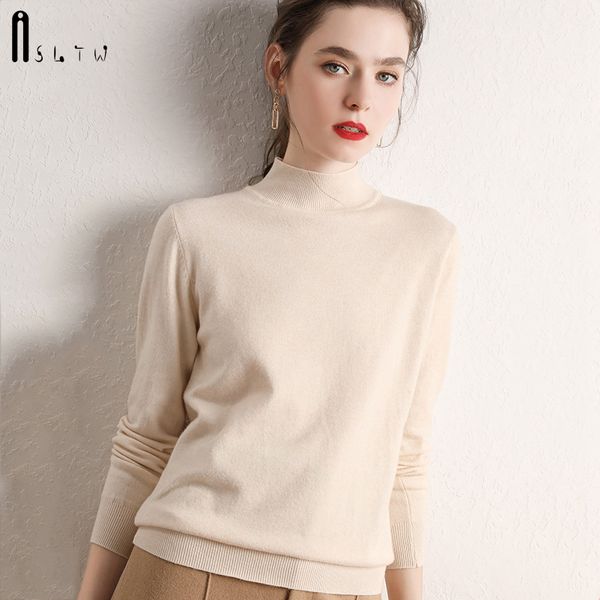 

women's sweaters asltw sweater woman causal elasticity ladies knitted pullovers fashion half turtleneck slim fit knitwear, White;black