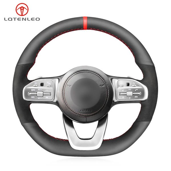 

lqtenleo car steering wheel cover black leather suede for - a-class w177 c-class w205 e-class w213 s-class w222