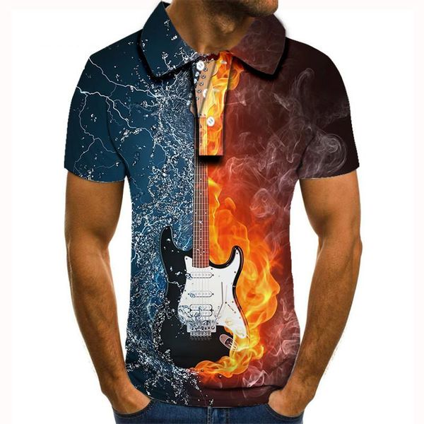 

new 2020 summer shirts men short sleeve breathable anti-pilling brand ice and fire guitar 3d printed polos para hombre, White;black