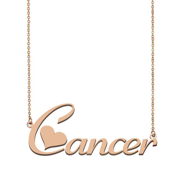 

cancer name necklace pendant for women girls birthday gift custom nameplate kids friends jewelry 18k gold plated stainless steel, Silver