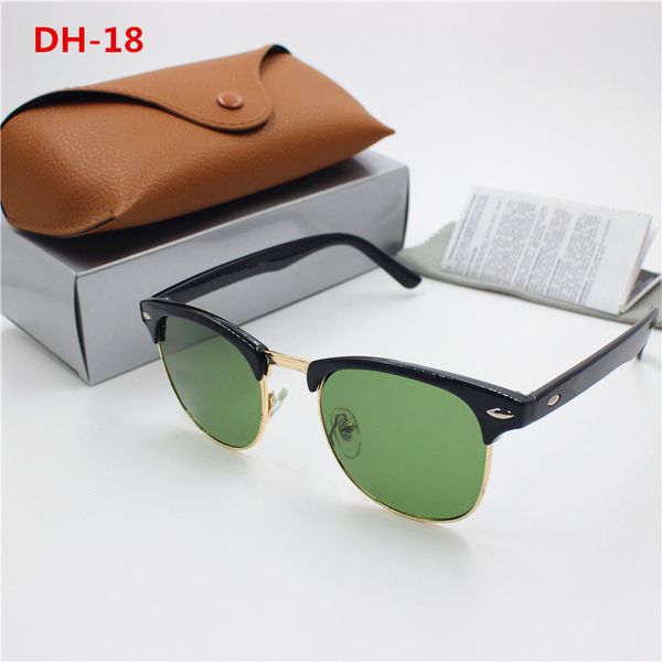 

2pcs new fashion retro men and women square sunglasses black frame glod green lens uv400 protection brown case, White;black