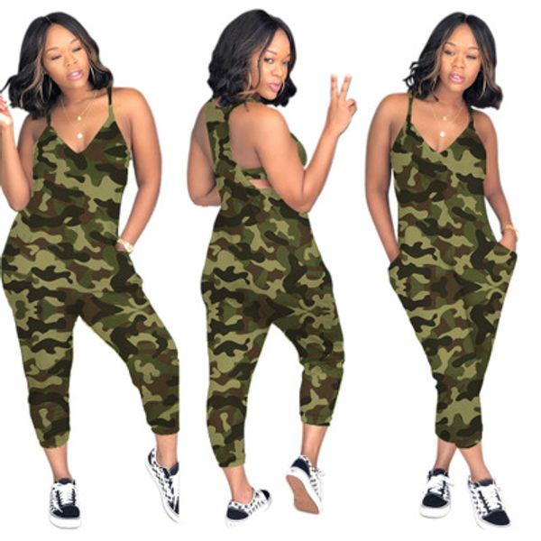 

women summer camouflage printed jumpsuit fashion plus size clothing sleeveless rompers one piece outfits playsuit overalls s-3xl, Black;white