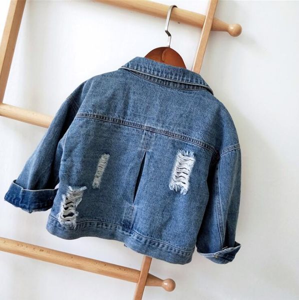 

2020 новый стиль девочек мальчиков денима пальто весна отверстия моды полный рукав куртки дети 2-7t hm711, Blue;gray