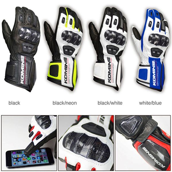 

gk198 motorcycle gloves long touch screen gloves leather carbon fiber riding racing off-road shatter-resistant knight, Black