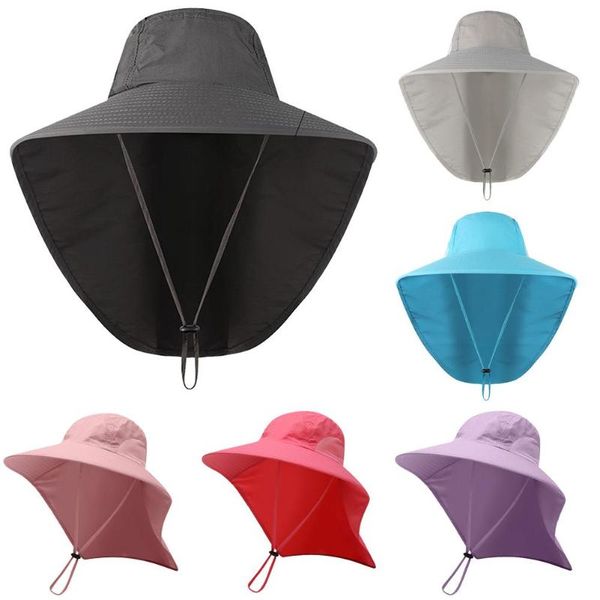 

fishing hat wide brim breathable mesh outdoor sport fishing hiking sun hat uv protection face neck flap man women sun cap, Blue;gray