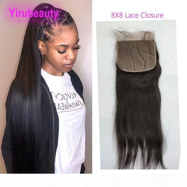 

brazilian virgin hair 8x8 lace closure body wave eight by eight lace closure with baby hair silky straight middle three part 12-22inch, Black;brown