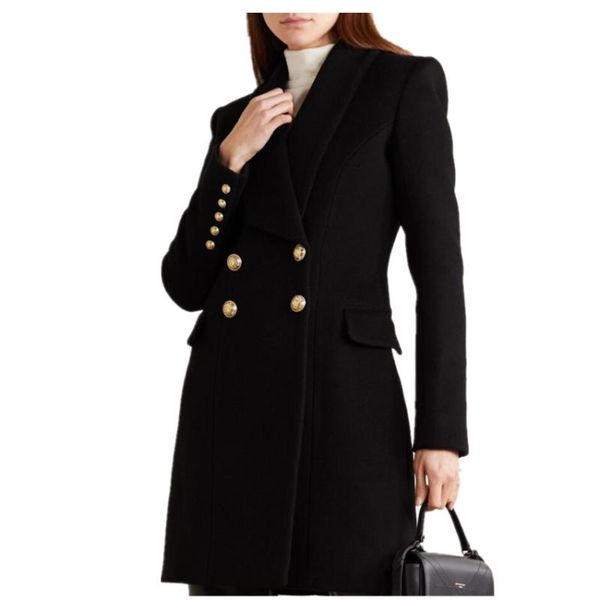 

2020 зимней мода шерстяного пальто женщин тонкие двубортные средние длинные шерстяные смеси, Black