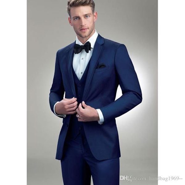 Ternos Botão Dois moda do casamento azul Noivo Smoking Notch lapela Groomsmen melhor homem dos homens (jaqueta + calça + Vest + Tie) D: 216