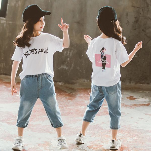 

2020 new girls clothing sets summer children alphabet printing t-shirt short sleeve +pants set kids outwear baby girls clothes, White