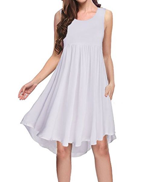 

kilig women's sleeveless pockets casual loose swing flare dress, Black;gray