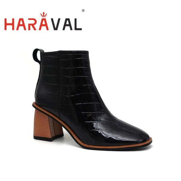 

haraval ankle boots shoes spring autumn boots patent leather thick heels high heels women shoes footwear d12, Black