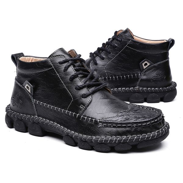 

2020 new whole sale autumn and winter high men leather cotton shoes black brown winter keep warm cotton boots size 40-47