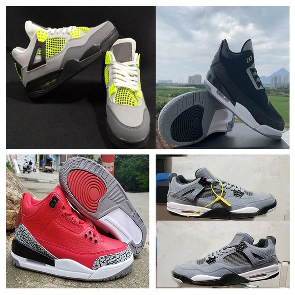 

высокое качество 3s новые 4s le neon мужские баскетбольные кроссовки 4s cool grey mens дизайнерские кроссовки 3s black cemen кроссовки ct534