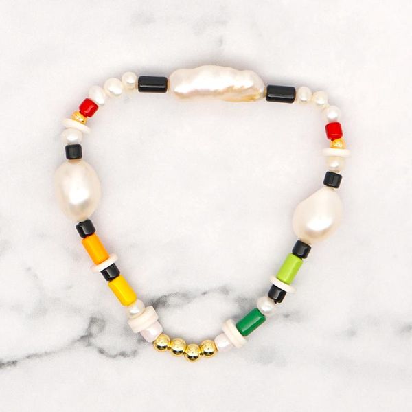 

shinus bracelet gift bracelets for women boho jewelry pulsera freshwater pearl summer beach multicolor enamel tile beads armband, Black