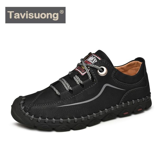 

tavisuong 2020 new men casual shoes handmade leather loafers comfortable men's shoes quality split flat men big size 38-46, Black