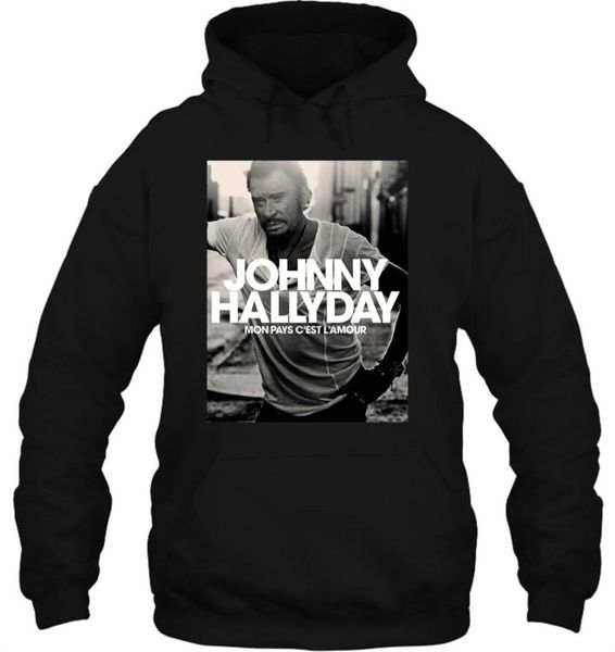 

men hoodie johnny hallyday mon pays c'est 'amour women streetwear, Black