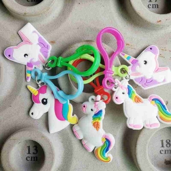 

5pcs/pack rainbow unicorn keychains set for girl & boy - key ring clip for backpack decor, goody bag, Silver