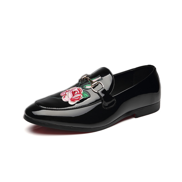 

2019 most popular men handmade embroidered men dress leather shoes, Black