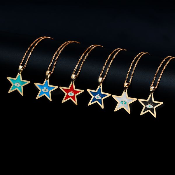 

lucky eye multi color star evil eye pendant necklace gold color long chain necklace fashion jewelry for women men female ey6741, Silver