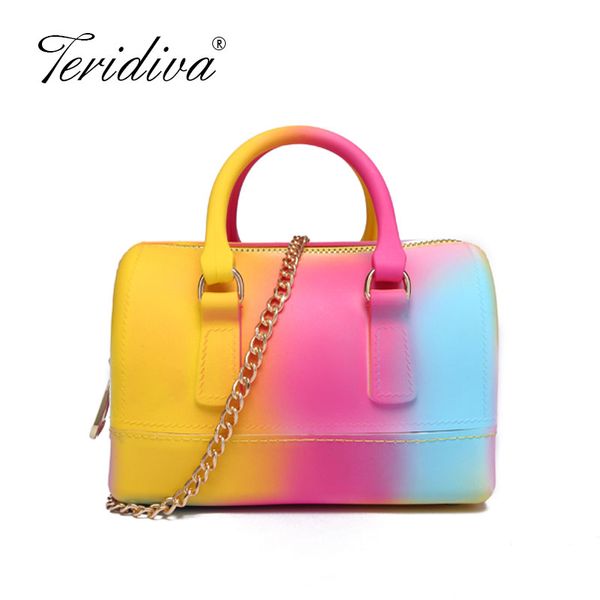 

новая мода подушка желе сумка радуга женщины сумки на ремне градиент мини crossbody сумка топ-ручка messenger кошелек